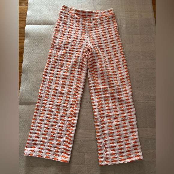 ❤️2/$50❤️[S] Zara Jaquered White Orange Pink Crochet Textured Wide Leg Pant - Picture 5 of 13